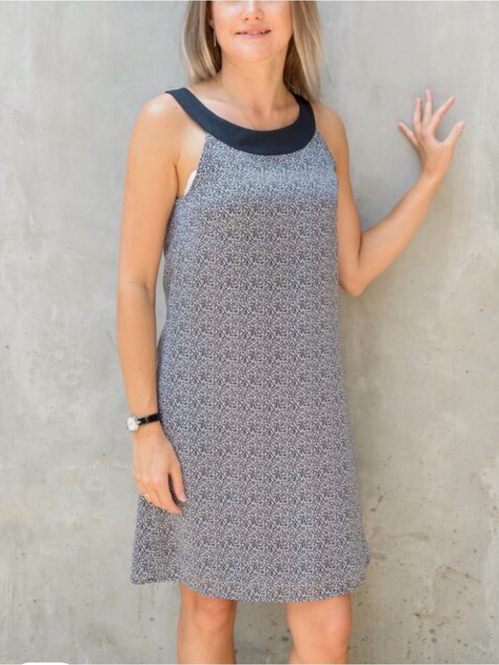 H&M Halter Black With White Dot Print Dress Size 6